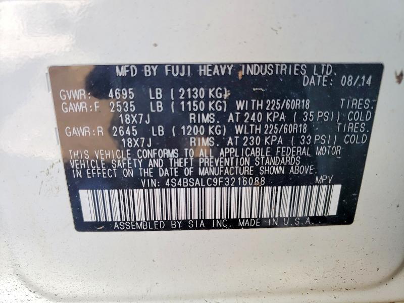 Продаж на аукціоні авто 2015 Subaru Outback, vin: 4S4BSALC9F3216088, номер лоту: 59964866