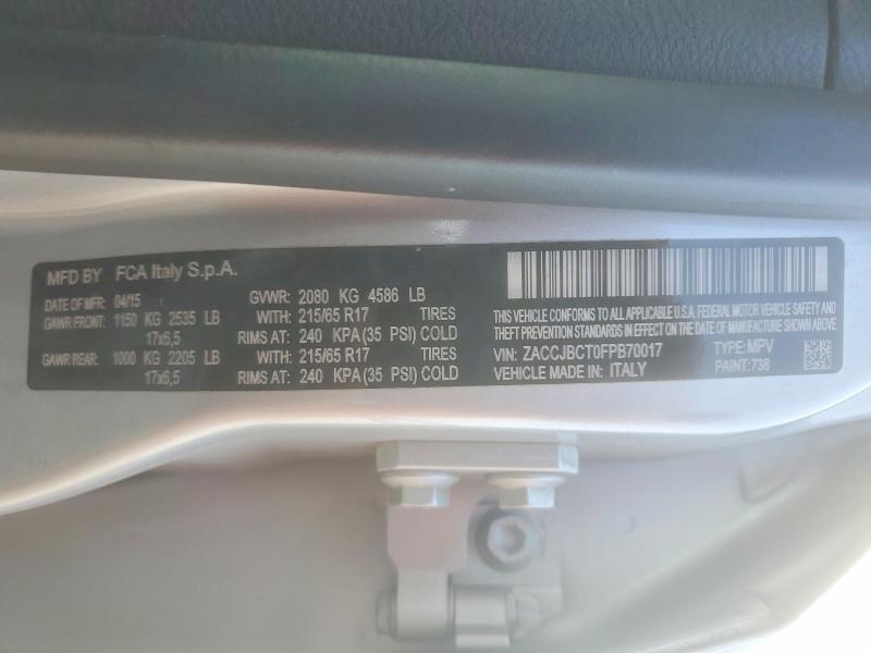 2015 Jeep Renegade მანქანა იყიდება აუქციონზე, vin: ZACCJBCT0FPB70017, აუქციონის ნომერი: 60795606