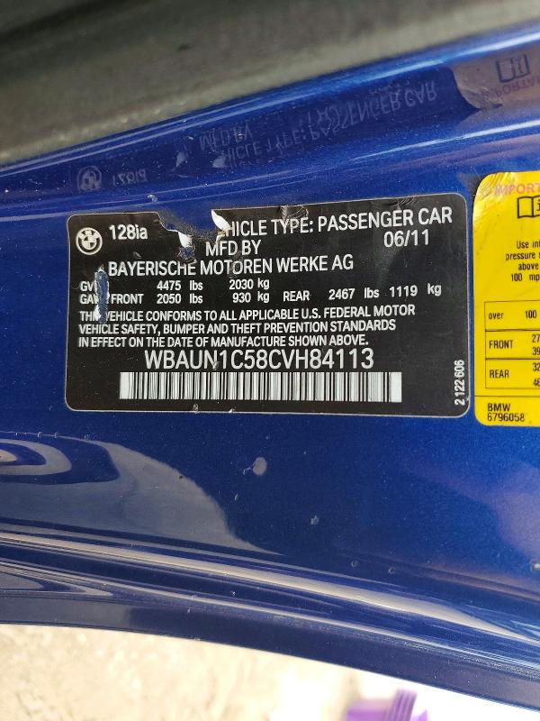 Продажа на аукционе авто 2012 Bmw 128, vin: WBAUN1C58CVH84113, номер лота: 59990356