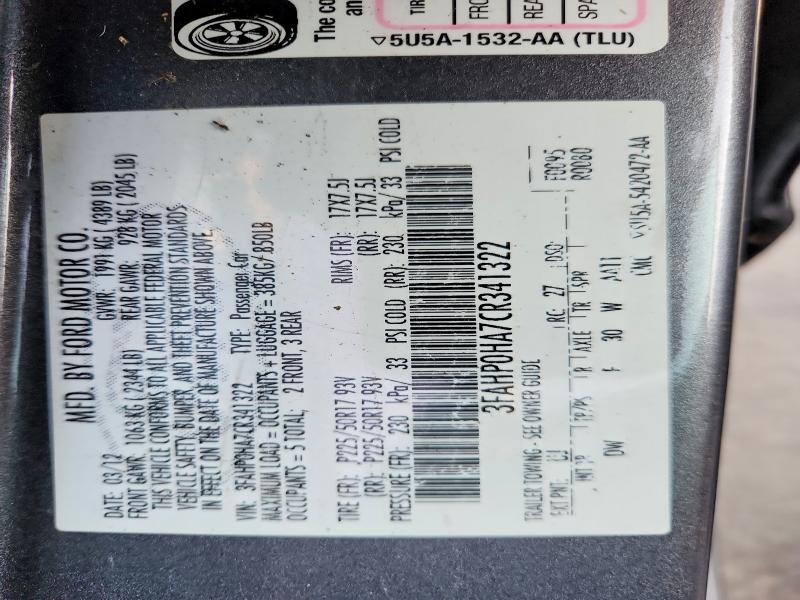 Aukcja sprzedaży 2012 Ford Fusion, vin: 3FAHP0HA7CR341322, numer aukcji: 63223766