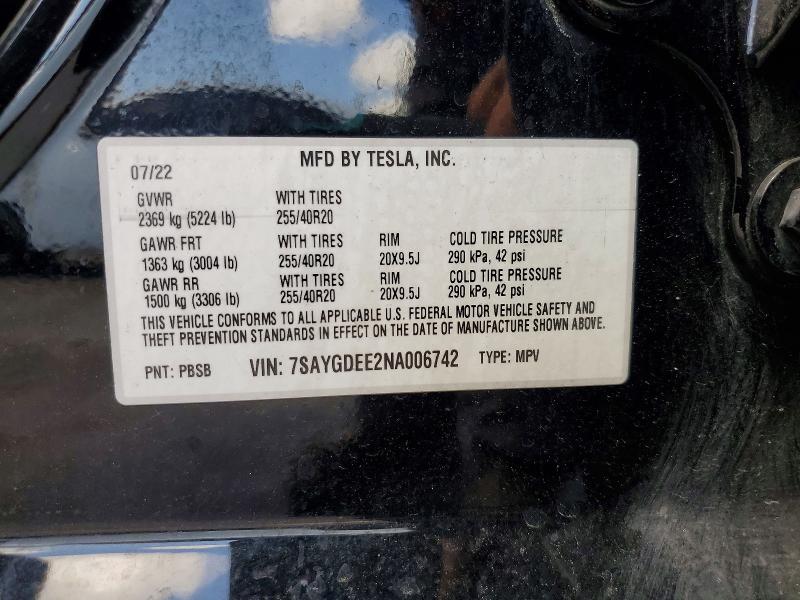 Продаж на аукціоні авто 2022 Tesla Model Y, vin: 7SAYGDEE2NA006742, номер лоту: 62020416