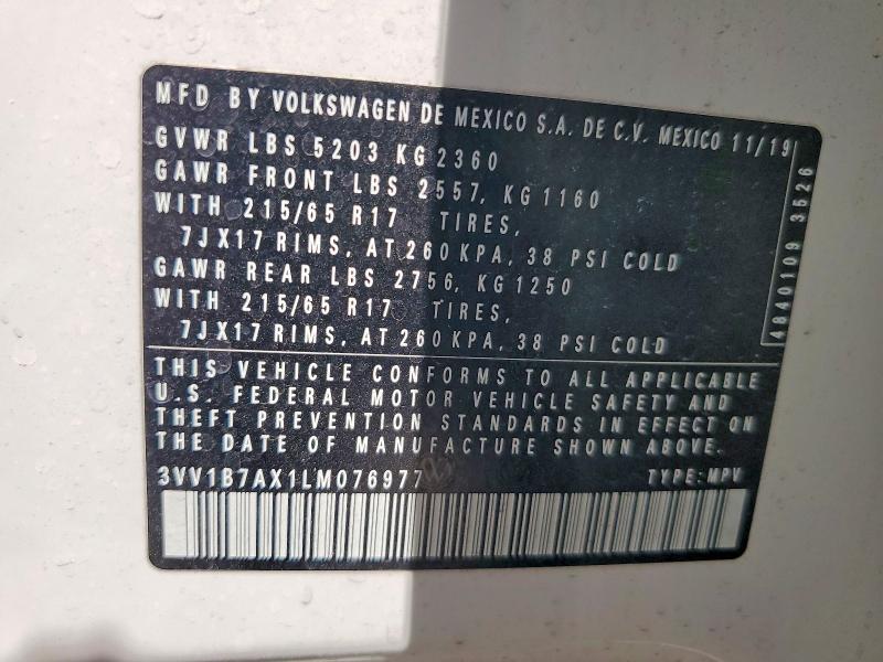 Продаж на аукціоні авто 2020 Volkswagen Tiguan, vin: 3VV1B7AX1LM076977, номер лоту: 59638146