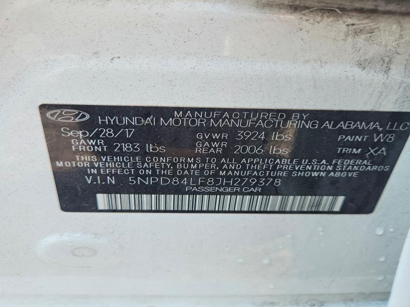 2018 Hyundai Elantra მანქანა იყიდება აუქციონზე, vin: 5NPD84LF8JH279378, აუქციონის ნომერი: 63358156
