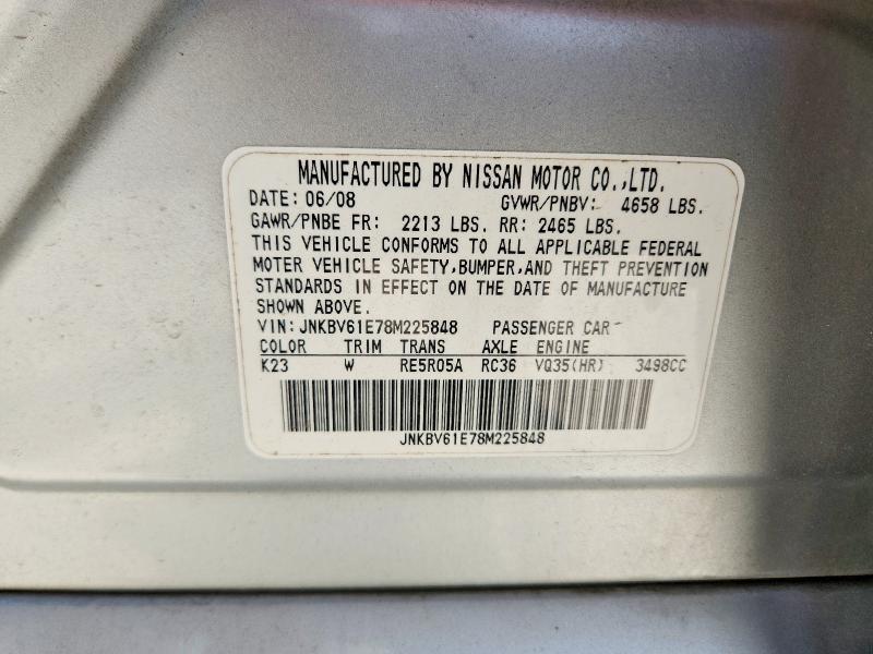 59950236 :رقم المزاد ، JNKBV61E78M225848 vin ، 2008 Infiniti G35 مزاد بيع