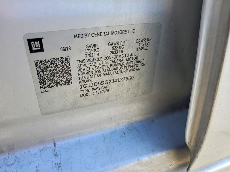 58396396 :رقم المزاد ، 1G1JD5SG2J4137850 vin ، 2018 Chevrolet Sonic مزاد بيع