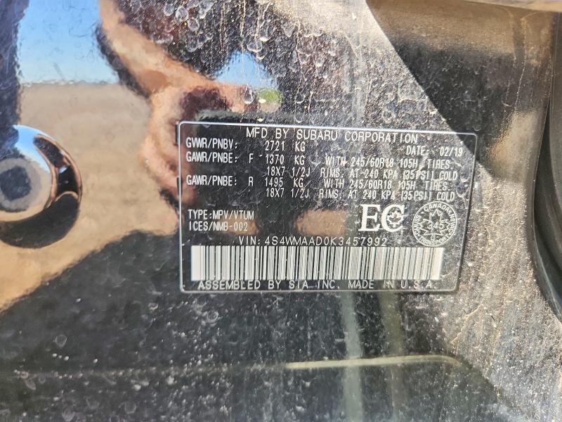 Aukcja sprzedaży 2019 Subaru Ascent, vin: 4S4WMAAD0K3457992, numer aukcji: 60932036