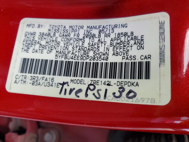 Aukcja sprzedaży 2013 Toyota Corolla, vin: 5YFBU4EE9DP203540, numer aukcji: 61966076