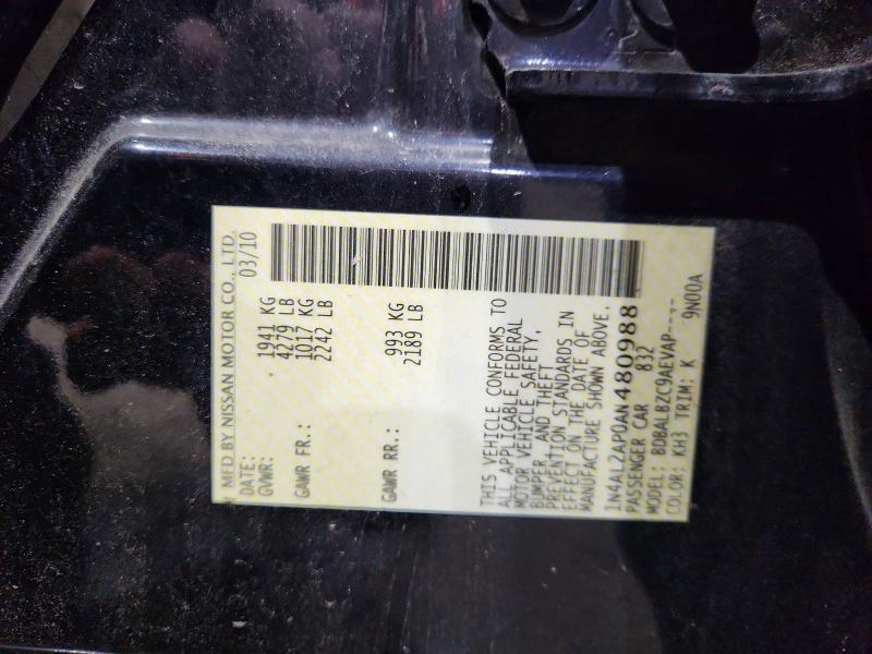 62942506 :رقم المزاد ، 1N4AL2AP0AN480988 vin ، 2010 Nissan Altima مزاد بيع