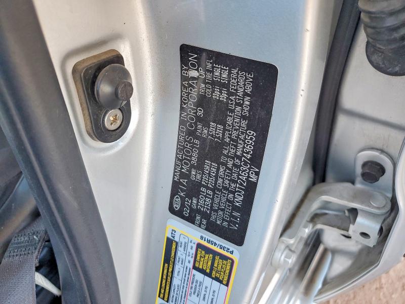 60696826 :رقم المزاد ، KNDJT2A63C7436959 vin ، 2012 Kia Soul مزاد بيع