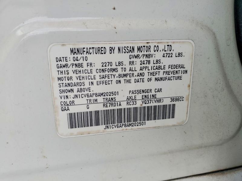 59358366 :رقم المزاد ، JN1CV6AP8AM202501 vin ، 2010 Infiniti G37 Sedan مزاد بيع