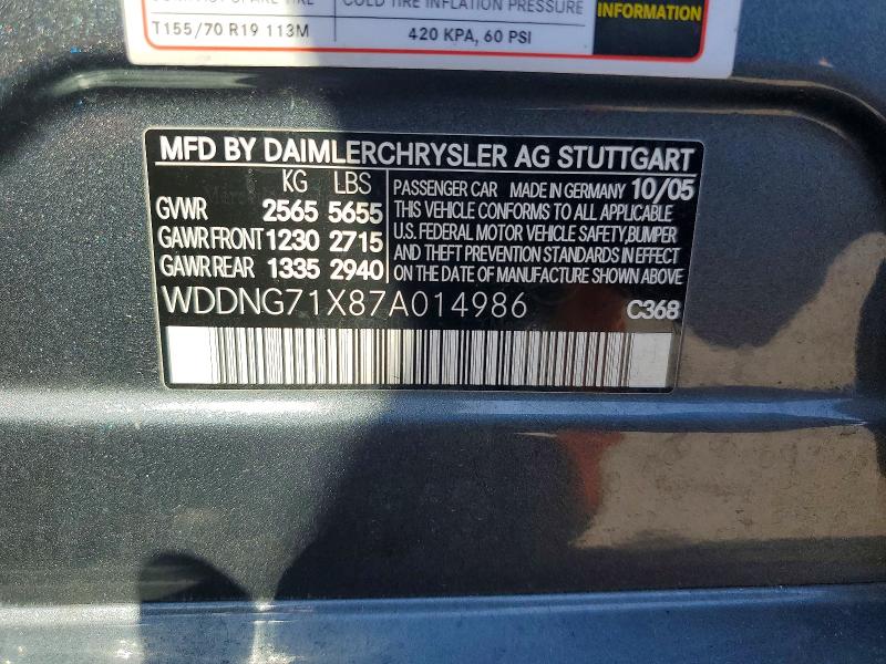 63007766 :رقم المزاد ، WDDNG71X87A014986 vin ، 2007 Mercedes-benz S مزاد بيع