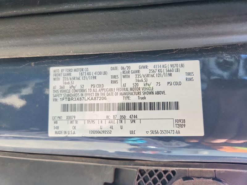 Aukcja sprzedaży 2020 Ford Transit, vin: 1FTBR3X87LKA87206, numer aukcji: 63249906