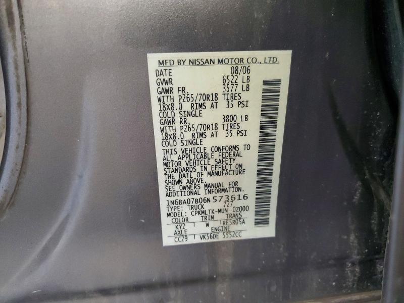 Продаж на аукціоні авто 2006 Nissan Titan, vin: 1N6BA07B06N573616, номер лоту: 59585626