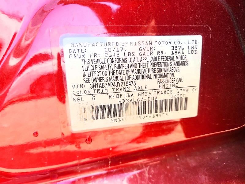 62273776 :رقم المزاد ، 3N1AB7AP4JY219475 vin ، 2018 Nissan Sentra مزاد بيع