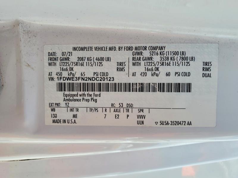 Aukcja sprzedaży 2022 Ford E350 Econo, vin: 1FDWE3FN2NDC20123, numer aukcji: 59060366