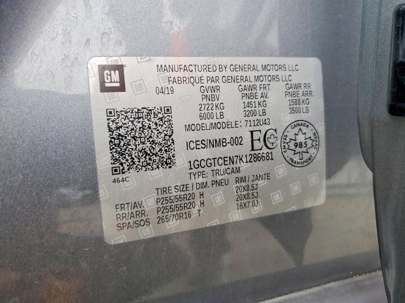 Aukcja sprzedaży 2019 Chevrolet Colorado, vin: 1GCGTCEN7K1286681, numer aukcji: 60031466