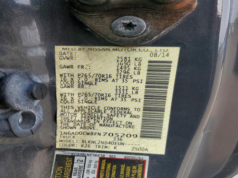 60944346 :رقم المزاد ، 1N6AD0CW8FN705209 vin ، 2015 Nissan Frontier مزاد بيع