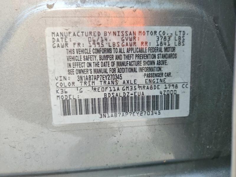 61320316 :رقم المزاد ، 3N1AB7AP7EY270345 vin ، 2014 Nissan Sentra مزاد بيع