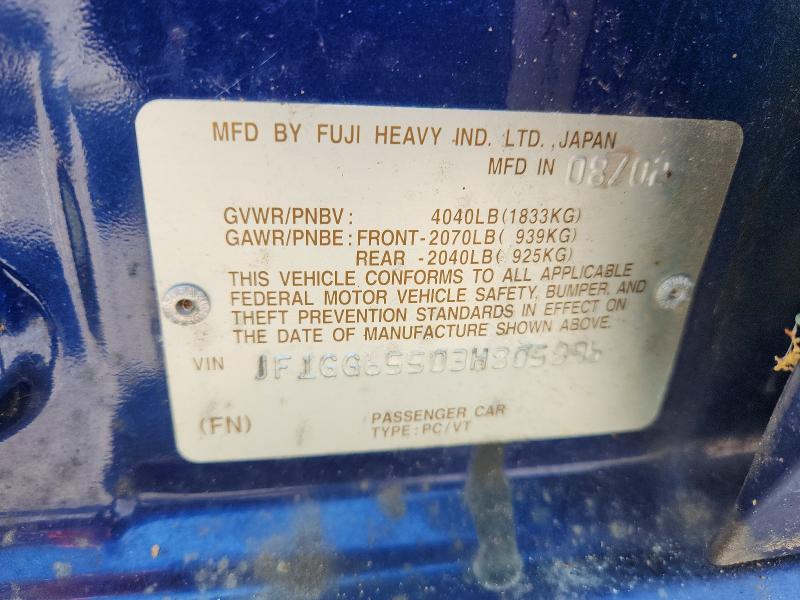 60229416 :رقم المزاد ، JF1GG65503H805896 vin ، 2003 Subaru Impreza مزاد بيع