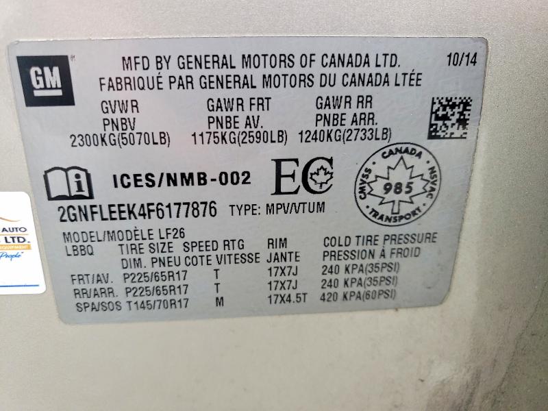 Продажа на аукционе авто 2015 Chevrolet Equinox, vin: 2GNFLEEK4F6177876, номер лота: 59851496