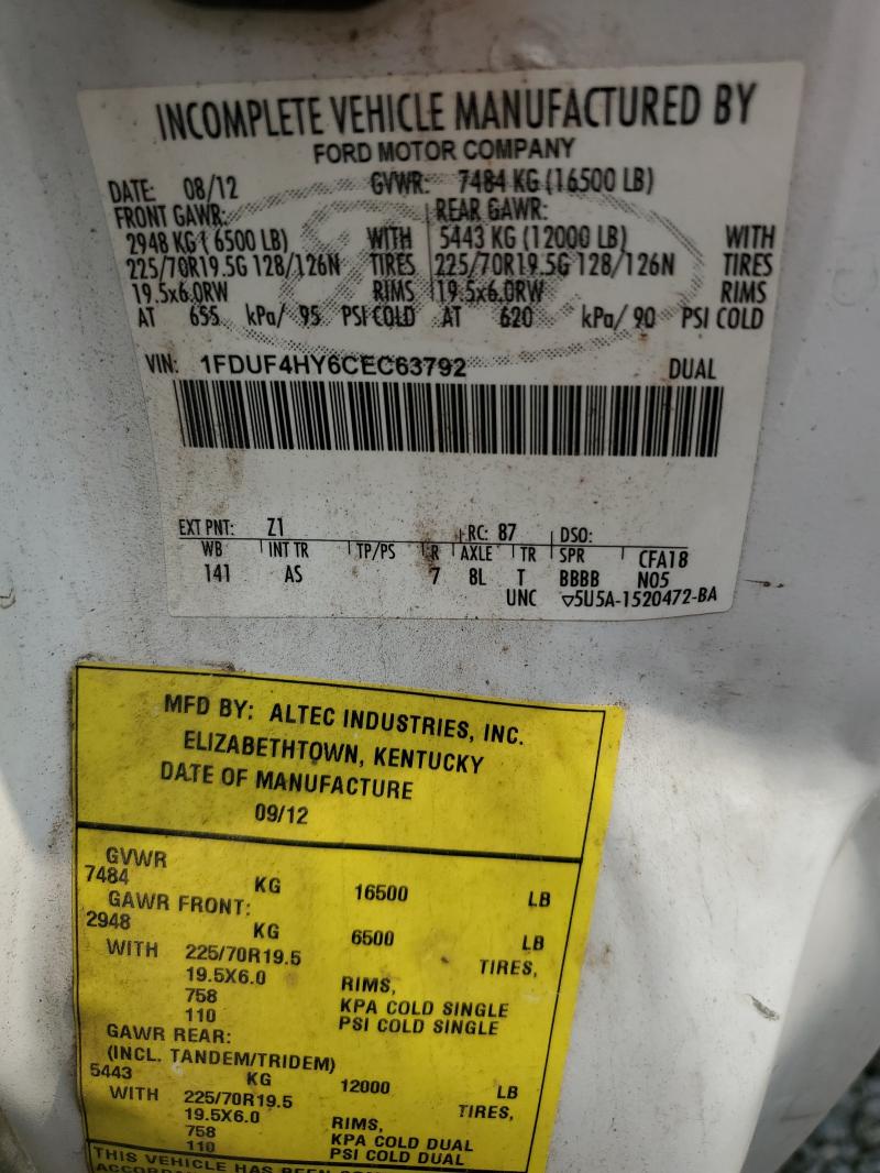 60020046 :رقم المزاد ، 1FDUF4HY6CEC63792 vin ، 2012 Ford F450 مزاد بيع