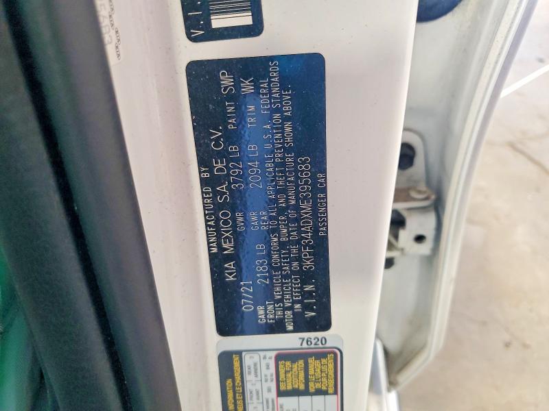 2021 Kia Forte მანქანა იყიდება აუქციონზე, vin: 3KPF34ADXME395683, აუქციონის ნომერი: 60760926
