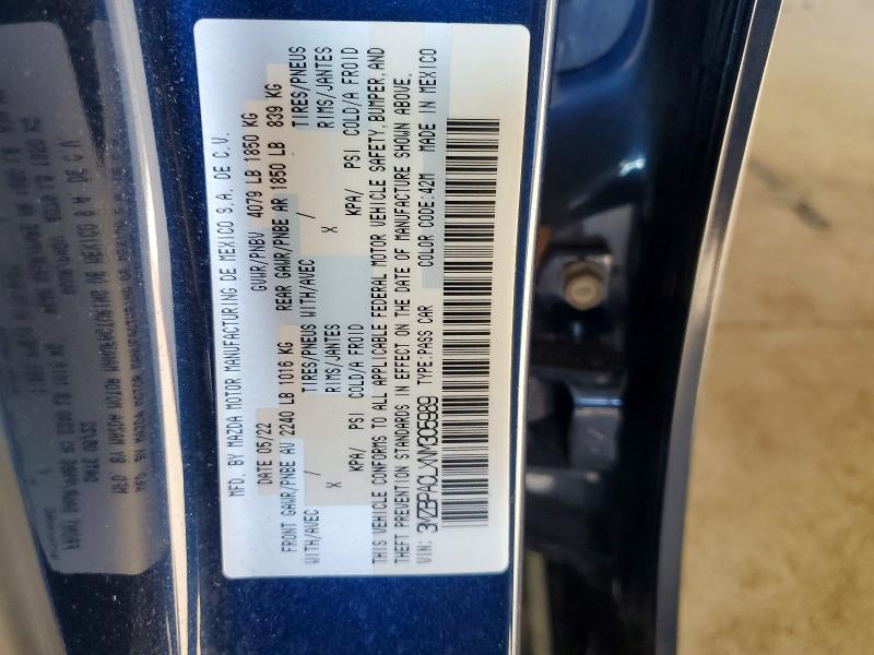 Продажа на аукционе авто 2022 Mazda 3, vin: 3MZBPACLXNM305989, номер лота: 59177356