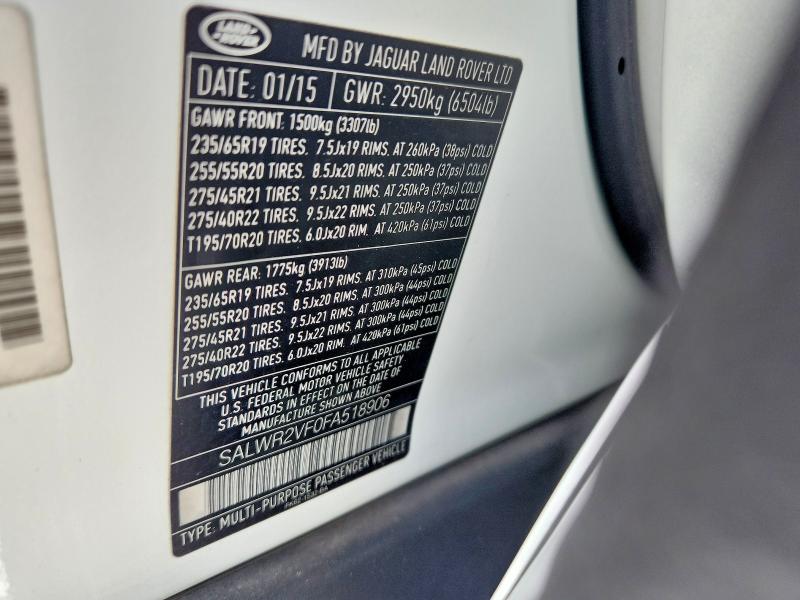 Продаж на аукціоні авто 2015 Land Rover Range Rover Sport, vin: SALWR2VF0FA518906, номер лоту: 85985935