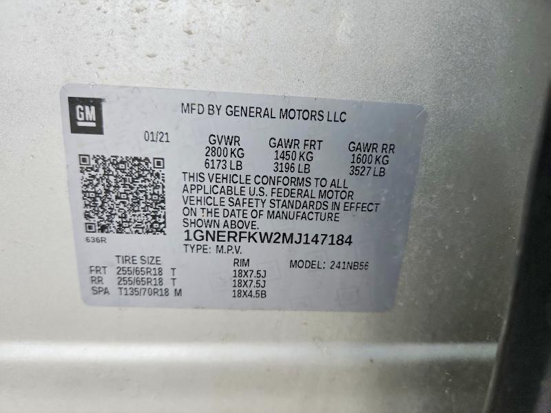 60978796 :رقم المزاد ، 1GNERFKW2MJ147184 vin ، 2021 Chevrolet Traverse مزاد بيع