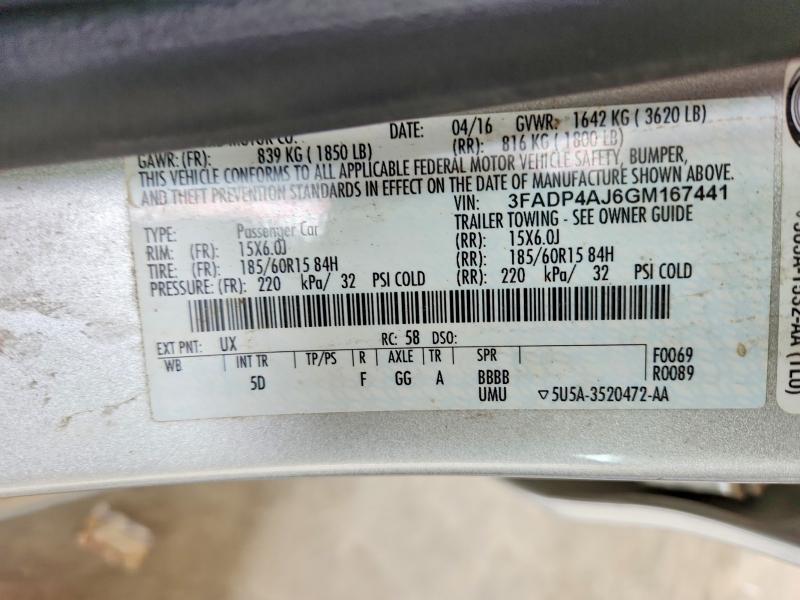 Продаж на аукціоні авто 2016 Ford Fiesta, vin: 3FADP4AJ6GM167441, номер лоту: 58949656