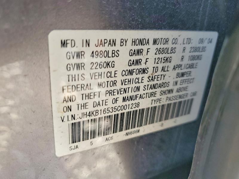 59958866 :رقم المزاد ، JH4KB16535C001238 vin ، 2005 Acura Rl مزاد بيع