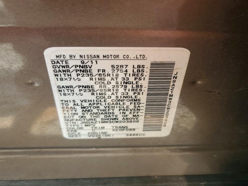 Продажа на аукционе авто 2012 Nissan Murano, vin: JN8AZ1MW3CW203808, номер лота: 61250706
