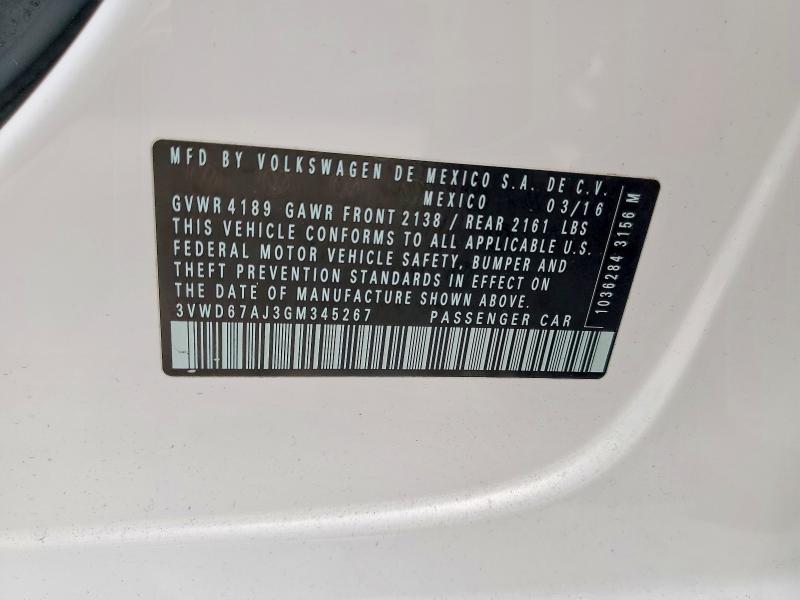 60801686 :رقم المزاد ، 3VWD67AJ3GM345267 vin ، 2016 Volkswagen Jetta مزاد بيع