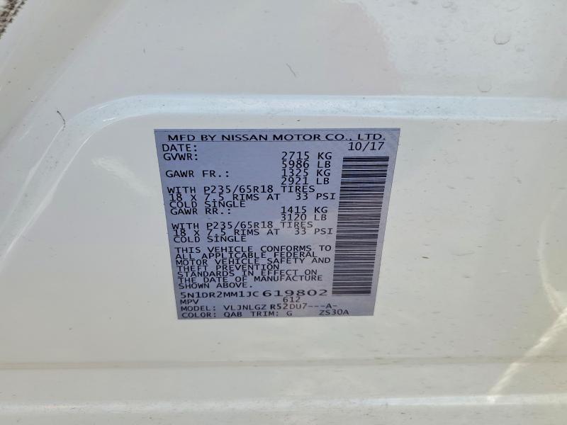 Aukcja sprzedaży 2018 Nissan Pathfinder, vin: 5N1DR2MM1JC619802, numer aukcji: 59986546