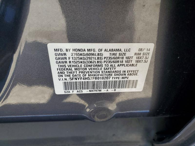 60071386 :رقم المزاد ، 5FNYF4H57FB018207 vin ، 2015 Honda Pilot مزاد بيع