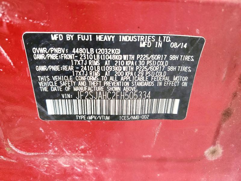 62718266 :رقم المزاد ، JF2SJAHC2FH505334 vin ، 2015 Subaru Forester مزاد بيع