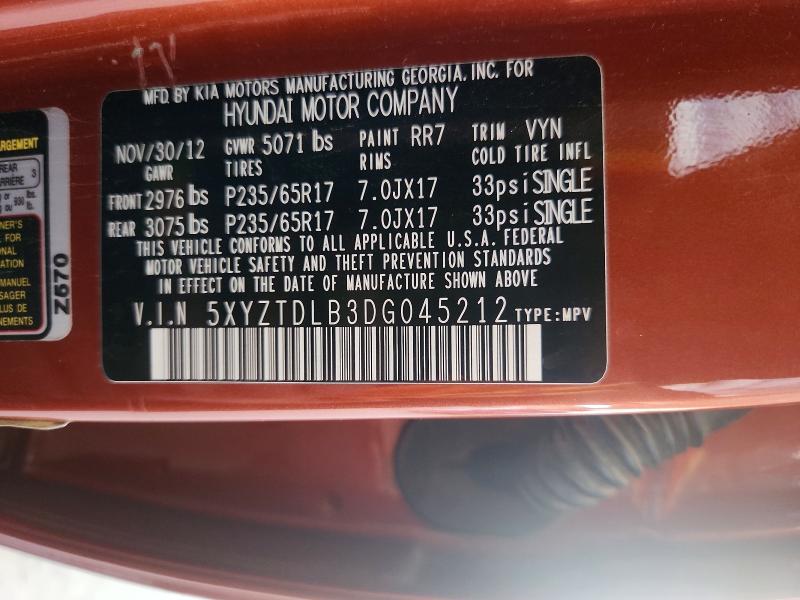 Продажа на аукционе авто 2013 Hyundai Santa Fe Sport, vin: 5XYZTDLB3DG045212, номер лота: 63215936
