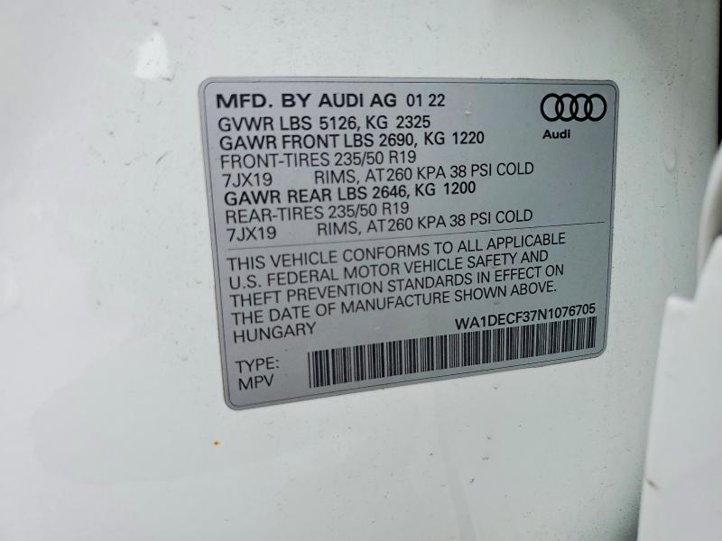 Aukcja sprzedaży 2022 Audi Q3, vin: WA1DECF37N1076705, numer aukcji: 59221966