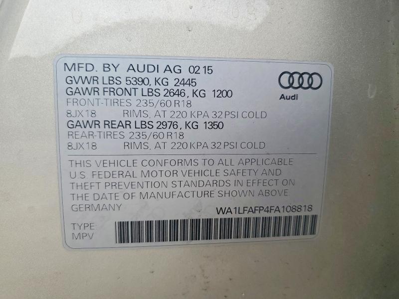Aukcja sprzedaży 2015 Audi Q5, vin: WA1LFAFP4FA108818, numer aukcji: 61769166