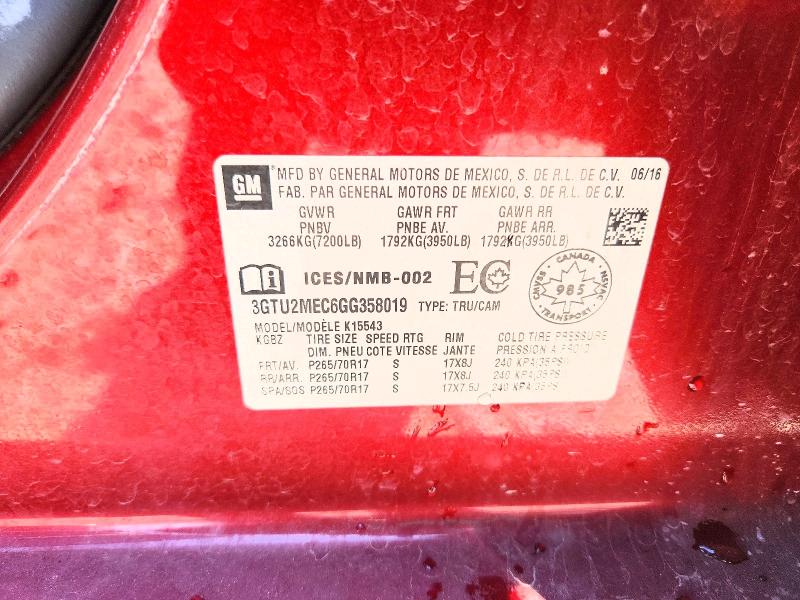 2016 Gmc Sierra მანქანა იყიდება აუქციონზე, vin: 3GTU2MEC6GG358019, აუქციონის ნომერი: 60307696