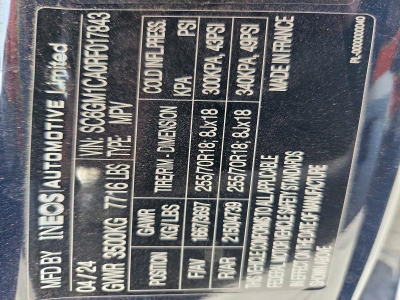 2024 Ineos Automotive Limited Grenadier მანქანა იყიდება აუქციონზე, vin: SC6GM1CA0RF017843, აუქციონის ნომერი: 60145716