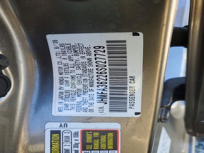 Продаж на аукціоні авто 2006 Honda Civic, vin: JHMFA36226S027729, номер лоту: 63046016