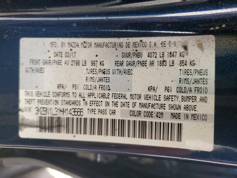 Aukcja sprzedaży 2017 Mazda 3, vin: 3MZBN1L31HM143566, numer aukcji: 61162086