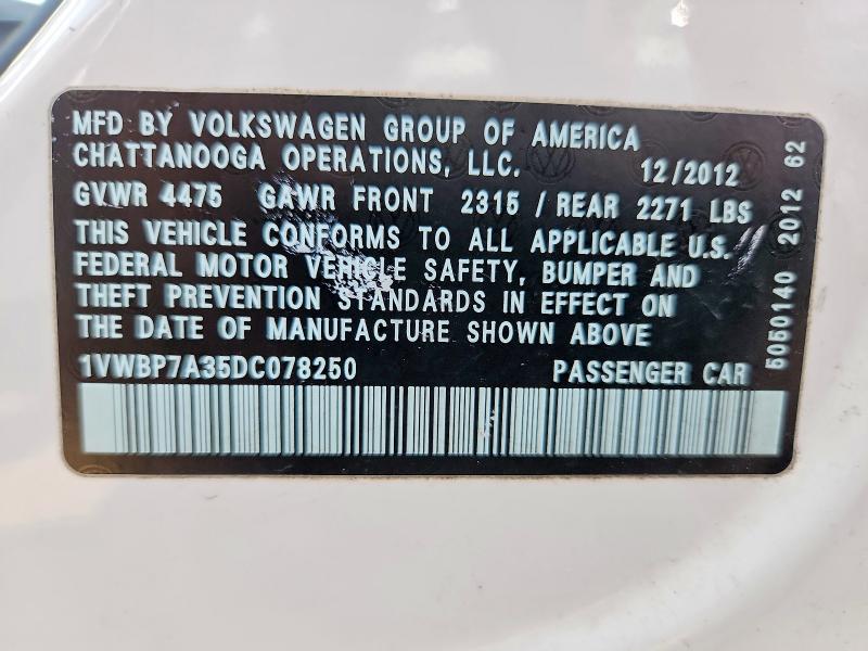 Продажа на аукционе авто 2013 Volkswagen Passat Cc, vin: 1VWBP7A35DC078250, номер лота: 60067096