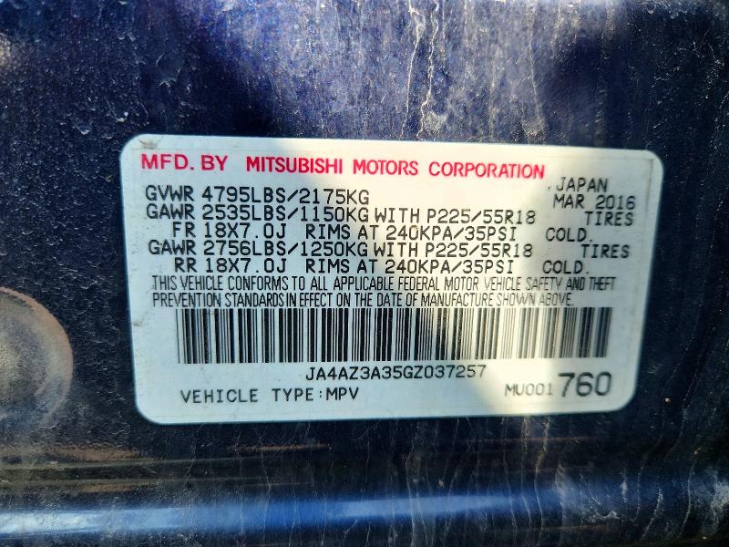Продаж на аукціоні авто 2016 Mitsubishi Outlander, vin: JA4AZ3A35GZ037257, номер лоту: 62562766