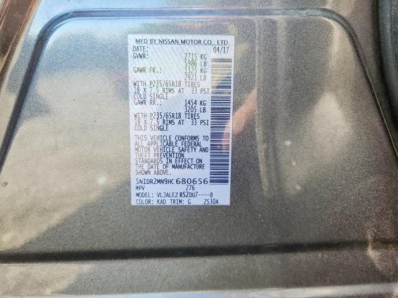 Продаж на аукціоні авто 2017 Nissan Pathfinder, vin: 5N1DR2MN9HC680656, номер лоту: 62860856