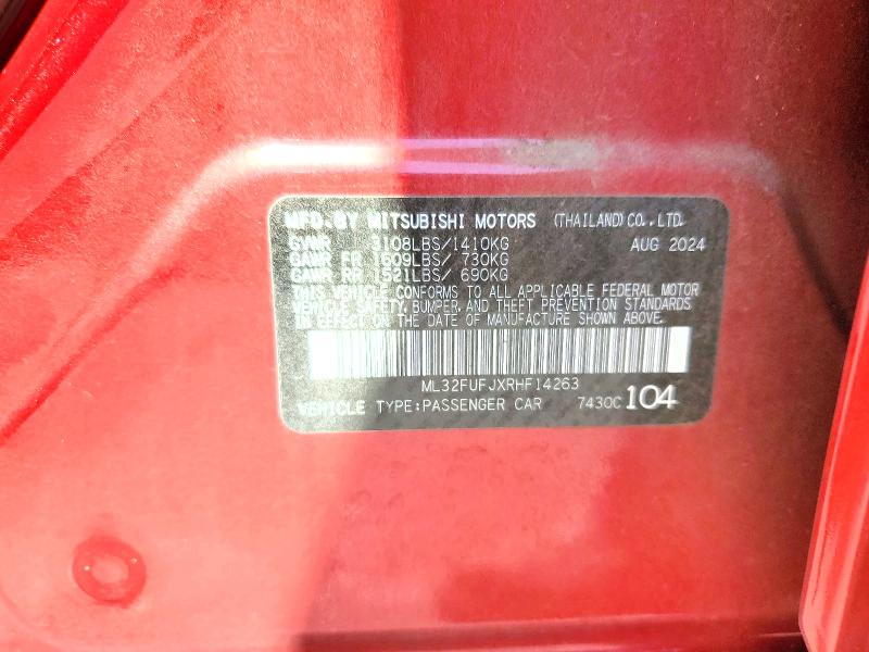2024 Mitsubishi Mirage მანქანა იყიდება აუქციონზე, vin: ML32FUFJXRHF14263, აუქციონის ნომერი: 62862586