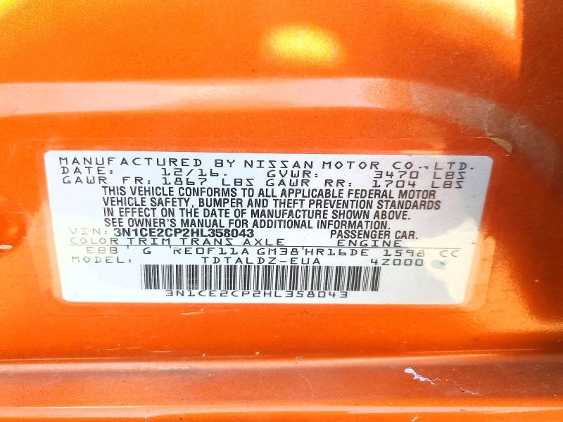 Auction sale of the 2017 Nissan Versa, vin: 3N1CE2CP2HL358043, lot number: 60528936