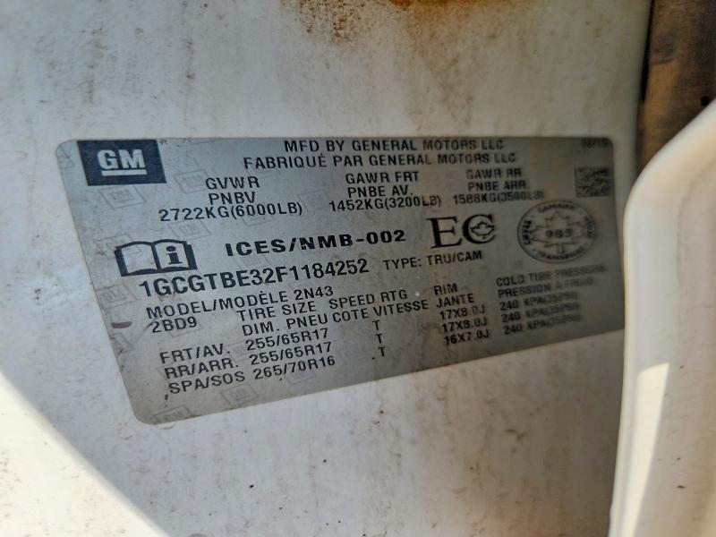 2015 Chevrolet Colorado მანქანა იყიდება აუქციონზე, vin: 1GCGTBE32F1184252, აუქციონის ნომერი: 60824006