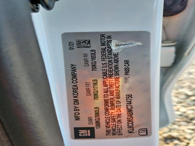 2021 Chevrolet Spark მანქანა იყიდება აუქციონზე, vin: KL8CD6SA8MC744758, აუქციონის ნომერი: 59775696